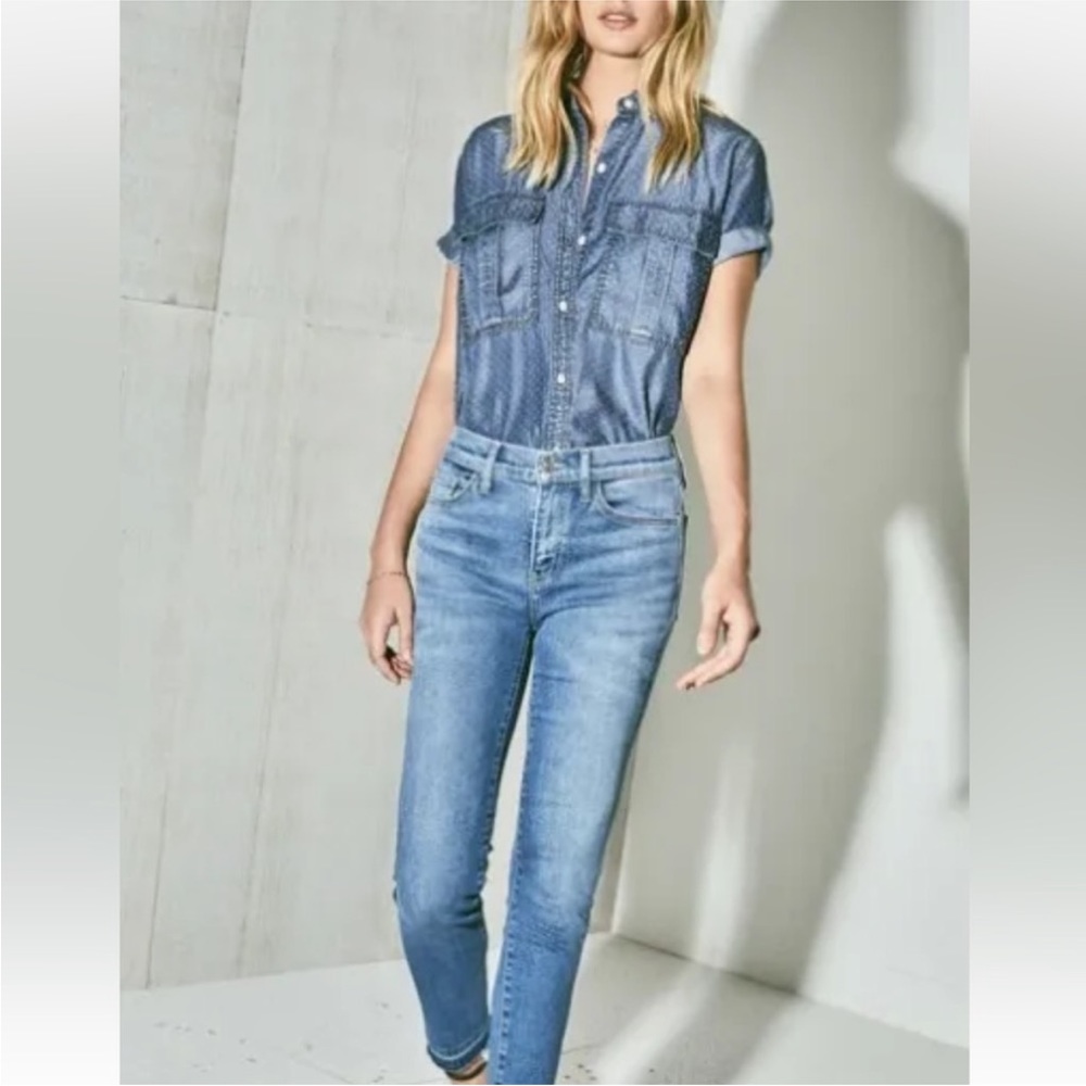 Current Elliott Amabel Denim Shirt In Indigo Polk… - image 8